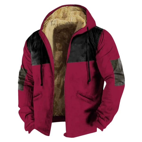 Men's Winter Print Jacket Men's Casual Trend Zipper Hooded Jacket - Image 3