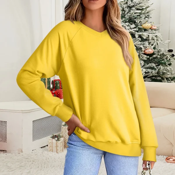 Women's Fashion Sweatshirt V-neck Long Sleeve Solid Color Casual Loose Pullover - Image 25