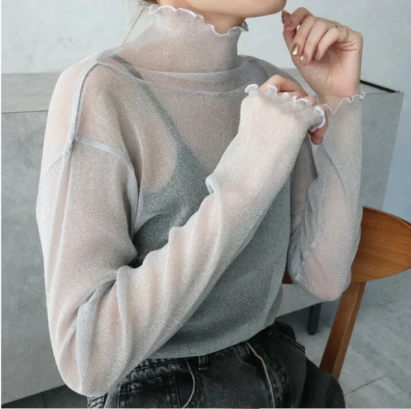Women's perspective long-sleeved turtleneck bottoming shirt - Image 17