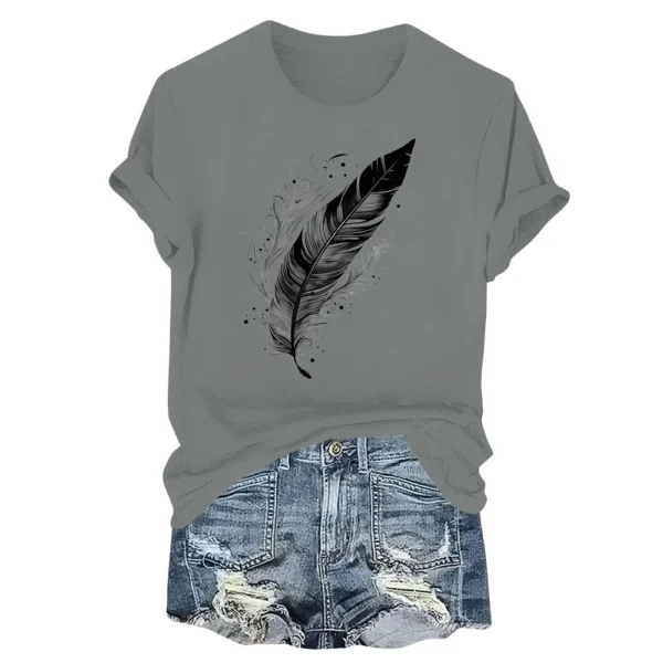 Women's Fashion Printed Casual Pleated Round Short Sleeve T-Shirt Top - Image 20