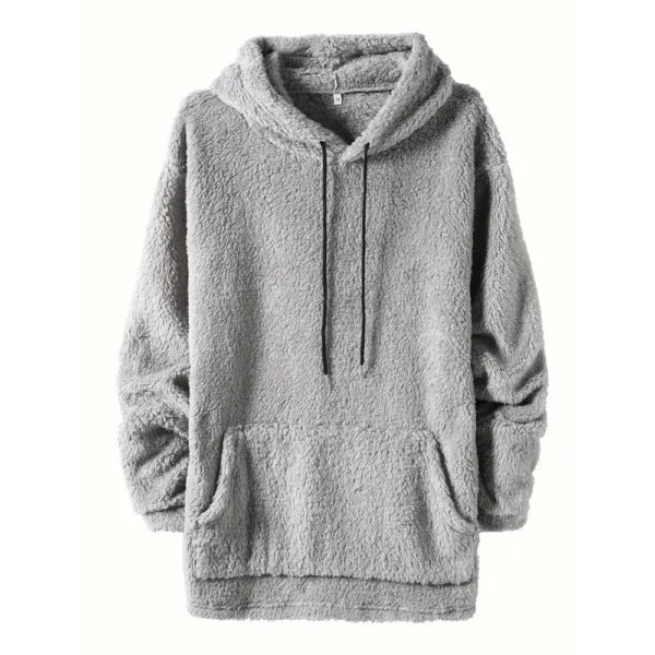 Men's Side Seam Pocket Hooded Lapel Solid Color Double-sided Velvet Hooded Long - Image 3