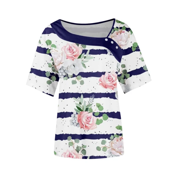 Women's Casual Printed Daily Short Sleeved Loose Fashion Round Neck T-Shirt - Image 11