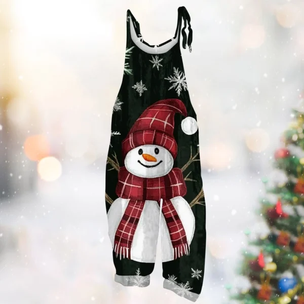 Women's Print Casual Vintage Loose Christmas Jumpsuit Shoulder Strap - Image 13