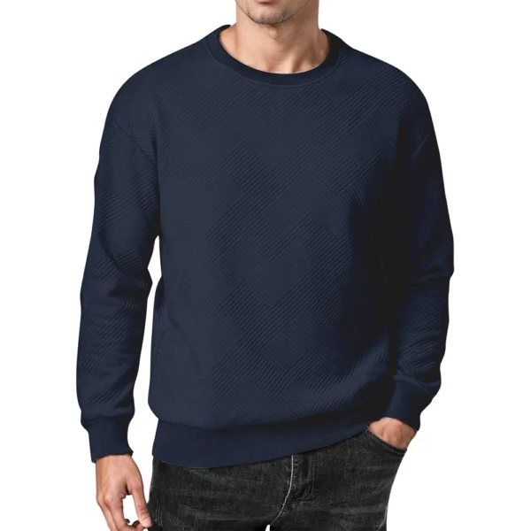 Men's Crewneck Sweatshirt Casual Long Sleeve Geometric Textured Sweatshirt - Image 17