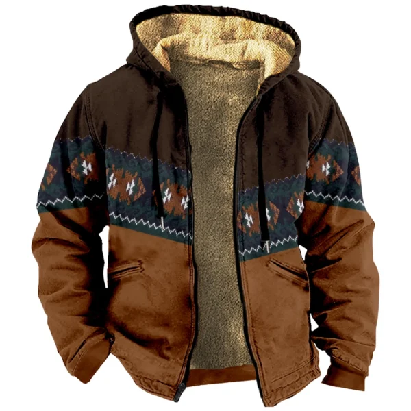 Men's Winter Print Jacket Men's Casual Trend Zipper Hooded Jacket - Image 17