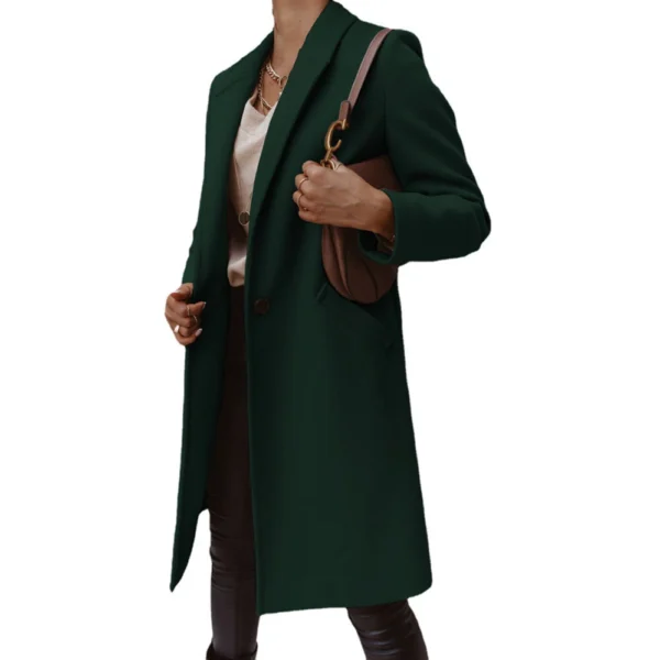 Solid color lapel long button woolen coat for women - Image 20