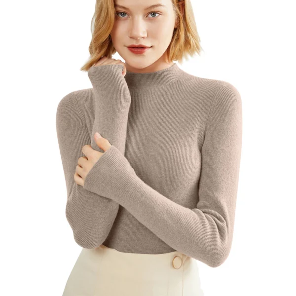 2024 Women's Sweaters Half Turtleneck Thin Long Sleeve Causal Pullover Sweater - Image 18