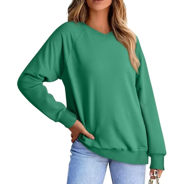 Women's Fashion Sweatshirt V-neck Long Sleeve Solid Color Casual Loose Pullover - Image 7