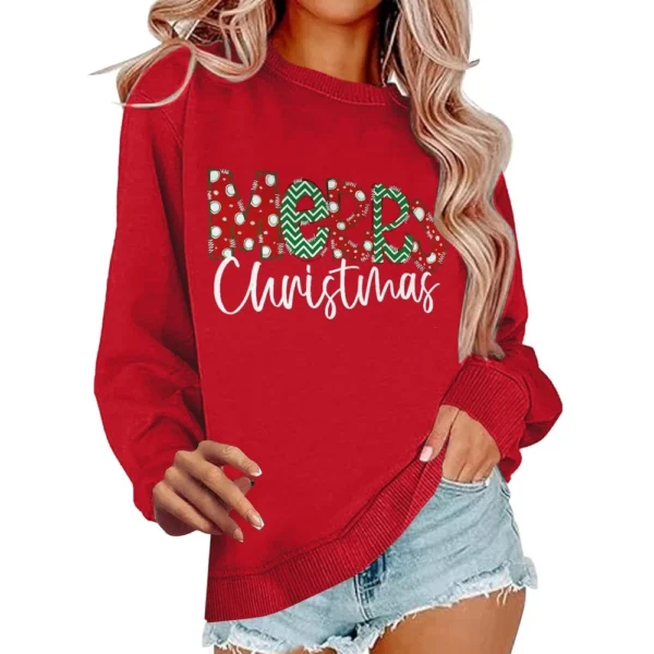 Women's Casual Loose Solid Color Easter Print Round Neck Long Sleeve Hoodie - Image 2