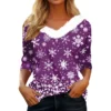 Women's V Neck Christmas Party Top Fleece Collar Shirt Long Sleeve T Shirt - Image 4