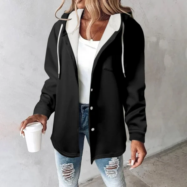 Fleece Hoodies For Women Warm Print Sweatshirt Button Lined Drawstring Hooded - Image 19