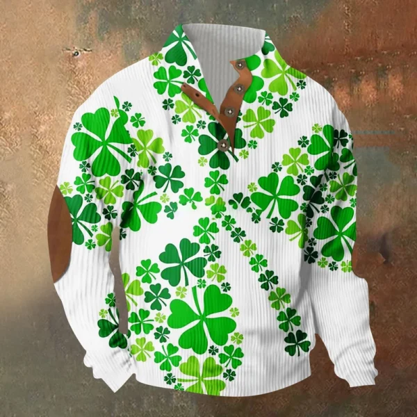 Knit Printed 3 Button - Corduroy Men's Standing Collar Pocket Sweatshirt - Image 13