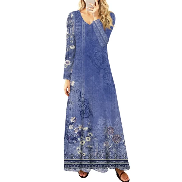 Women's Casual Fashion Long Sleeve Graphic Printed Vintage Long Dresses Fall - Image 4