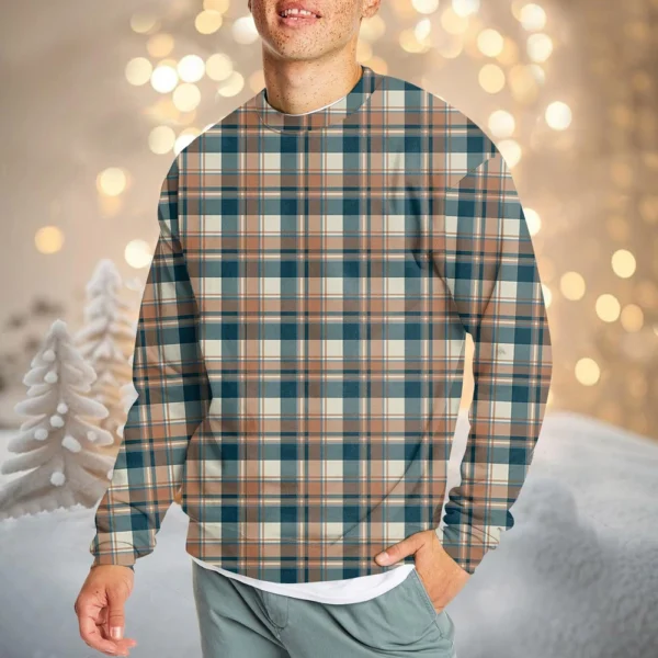 Men's Casual Fashion Comfortable Plaid Round Neck Pullover Sweatshirt Sweatshirt - Image 25
