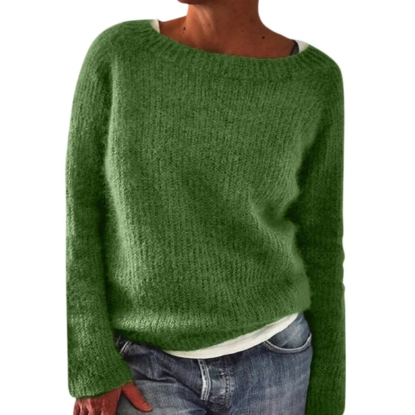 Women's Fashionable Casual Solid Color Round Neck Pullover Loose Long Sleeved - Image 14