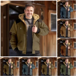 Men's Winter Print Jacket Men's Casual Trend Zipper Hooded Jacket