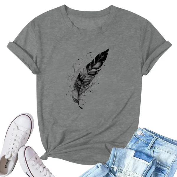 Women's Fashion Printed Casual Pleated Round Short Sleeve T-Shirt Top - Image 19