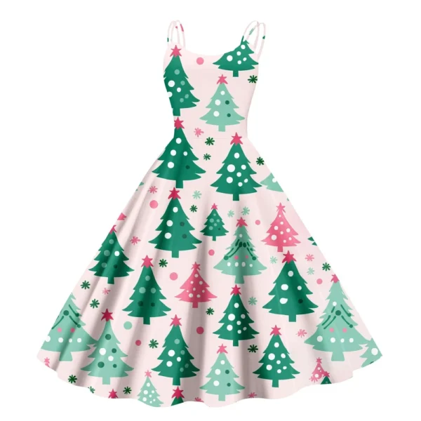 Women's Fashion Punk Strapless Gothic Cocktail Christmas Sexy Dress Printed - Image 10