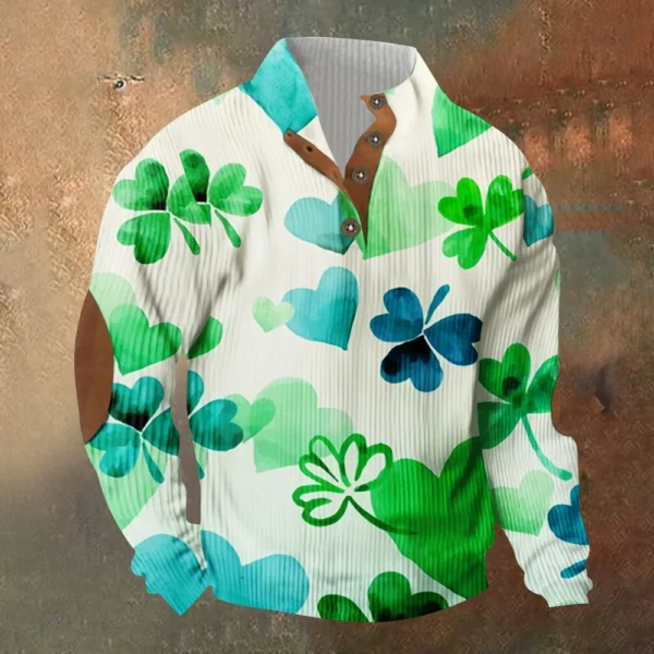 Knit Printed 3 Button - Corduroy Men's Standing Collar Pocket Sweatshirt - Image 22