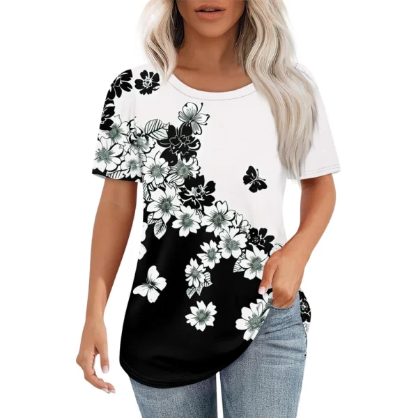 Women's Casual Fashion Printed Loose Daily Round Neck Short Sleeved T-Shirt - Image 4