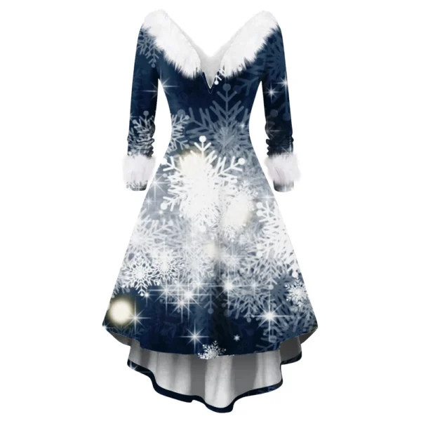 Women's Fashion V-neck Casual Fit Christmas Print Party Long Sleeve Dress - Image 17
