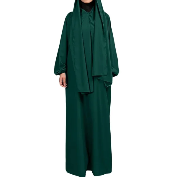 Muslim Women's Solid Color Robe Casual Long Sleeve Tie Waist Dresses - Image 12