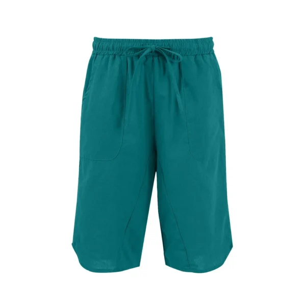 Womens Casual Cotton Hemp High Waist Drop Wide Legs With Drawstring Fifth Pants - Image 15