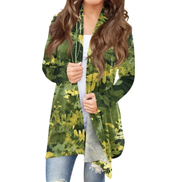 Women's Fashion Casual Christmas Print Medium Length Cardigan Jacket Coat - Image 4