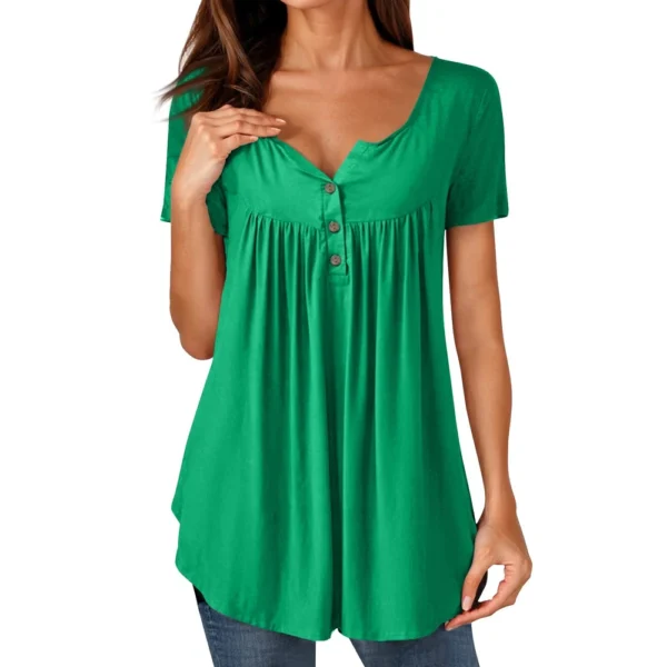 Women Tunic Tops Dressy Casual Summer Short Sleeve Shirts Loose Fit Pleated - Image 10