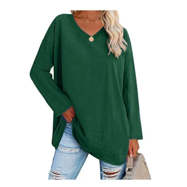 Women's shirt loose collar solid color women's top - Image 26