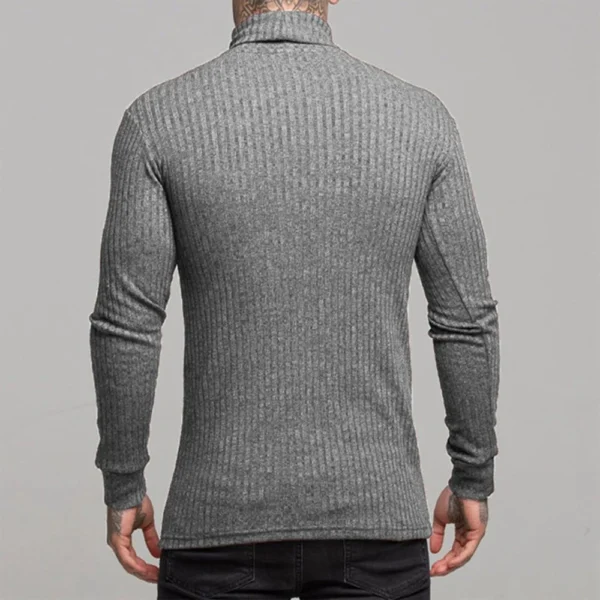 Men's Winter Solid Color Striped Casual Tops Long Sleeve Round Neck Sweatshirt - Image 7
