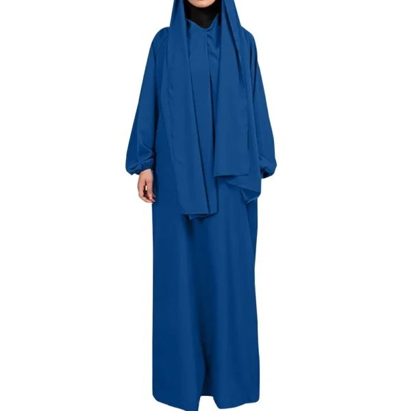 Muslim Women's Solid Color Robe Casual Long Sleeve Tie Waist Dresses - Image 47