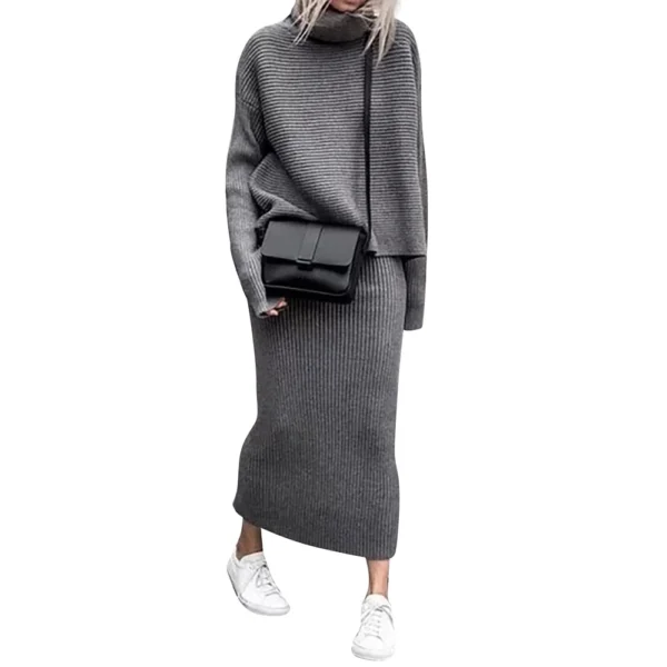 Women's Casual Loose Knit Sweater Top Long Skirt Two-piece Set - Image 16