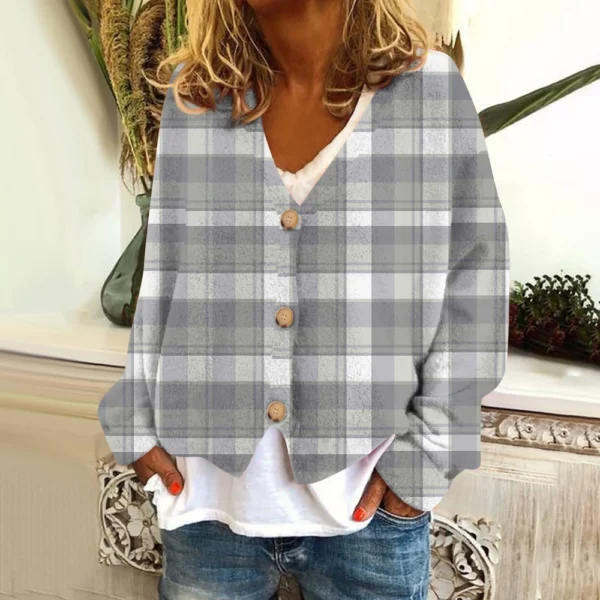 Women's Fashion Short Jacket Casual  Plaid Print Single Breasted Plush Top ﻿ - Image 27