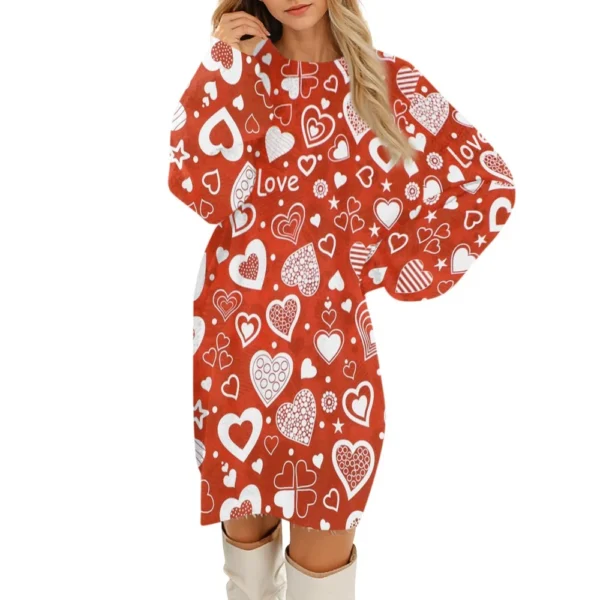 Women's Round Neck Casual Long Sleeve Valentine's Day Plush Gradient Plaid - Image 6