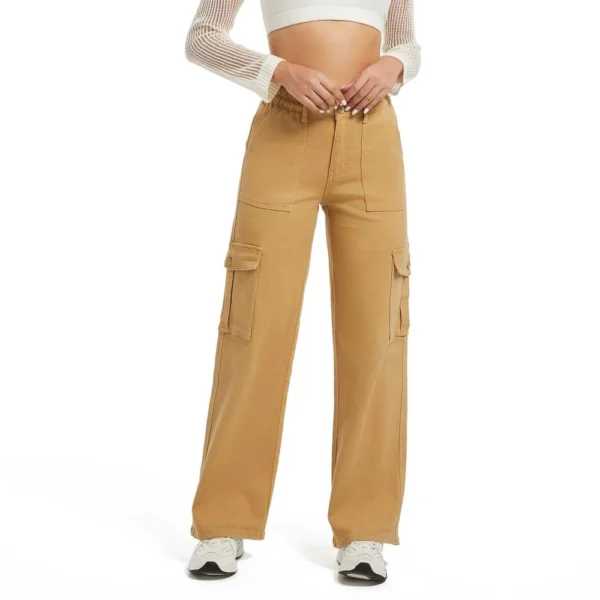 Blue Flower Pocket Plus Size Wide Leg Pants For Women Jeans - Image 4