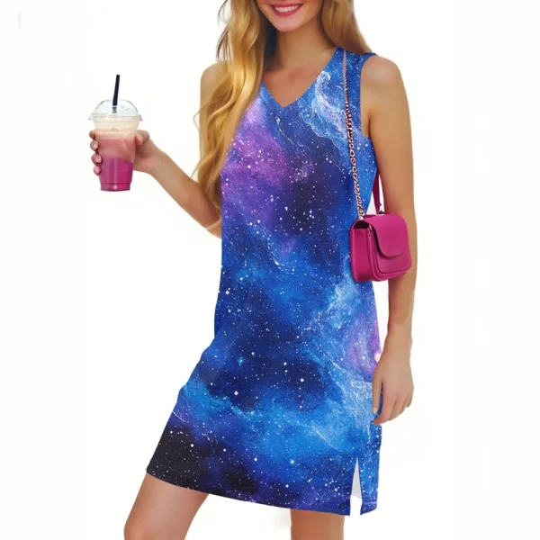 Women's Casual Fashion Sexy V-neck Sleeveless Floral Hem Slit Dress - Image 31