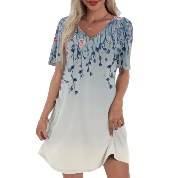 Women's Casual And Fashionable V-neck Short Sleeve Printing Mid Length Dress - Image 5