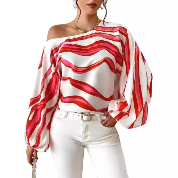 Women's Off-Shoulder Printed Loose Women's Shirt - Image 8