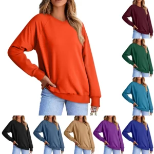 Women's Fashion Sweatshirt V-neck Long Sleeve Solid Color Casual Loose Pullover