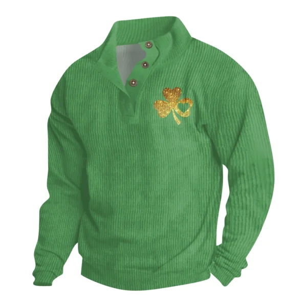 Knit Printed 3 Button - Corduroy Men's Standing Collar Pocket Sweatshirt - Image 20