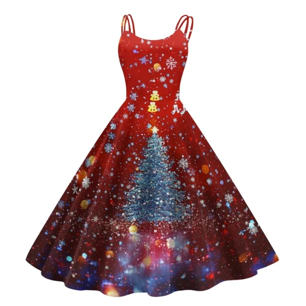 Women's Christmas Printed Punk Fashion Sexy Strapless Dress Gothic Cocktail - Image 50