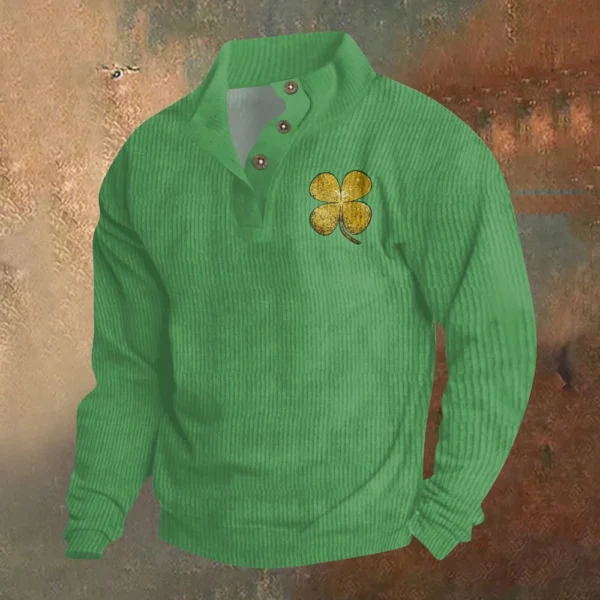 Knit Printed 3 Button - Corduroy Men's Standing Collar Pocket Sweatshirt - Image 13