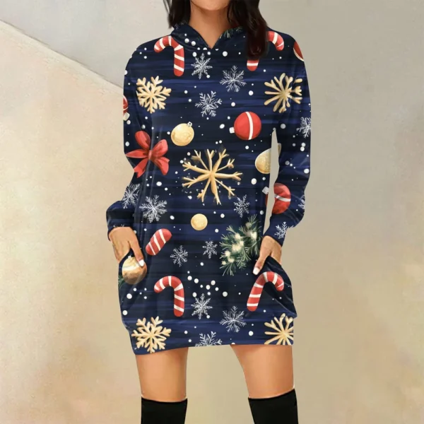 Ladies' Loose Casual Pocket Long Sleeved Hoodie Christmas Printed Sweatshirt - Image 31