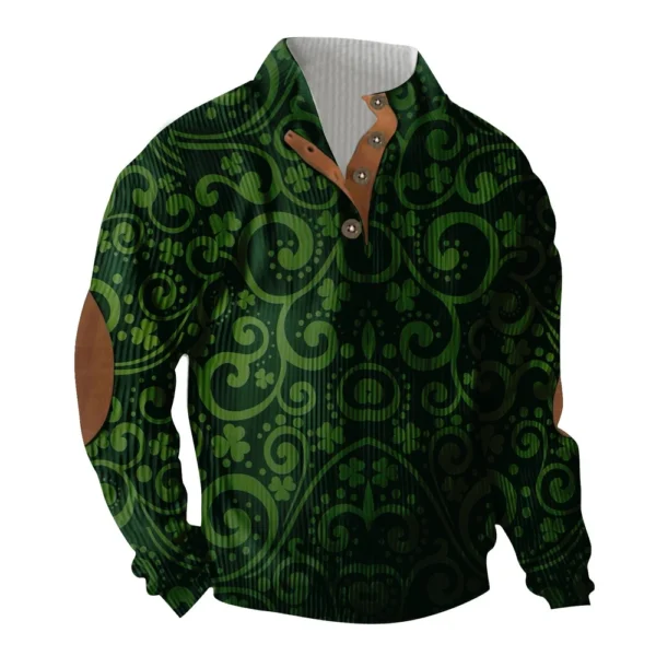 Knit Printed 3 Button - Corduroy Men's Standing Collar Pocket Sweatshirt - Image 35