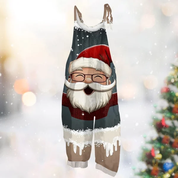 Women's Print Casual Vintage Loose Christmas Jumpsuit Shoulder Strap - Image 19