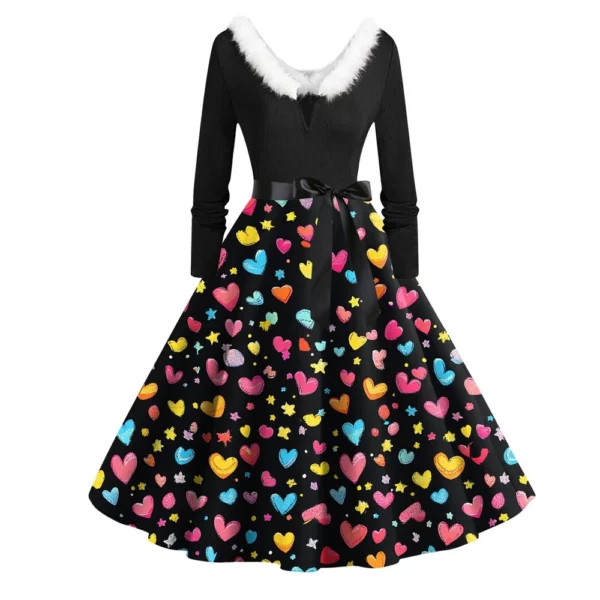 Women's Fashion Round Neck Casual Slim  Printed Long Sleeve Dresses - Image 2