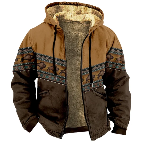 Men's Winter Print Jacket Men's Casual Trend Zipper Hooded Jacket - Image 29