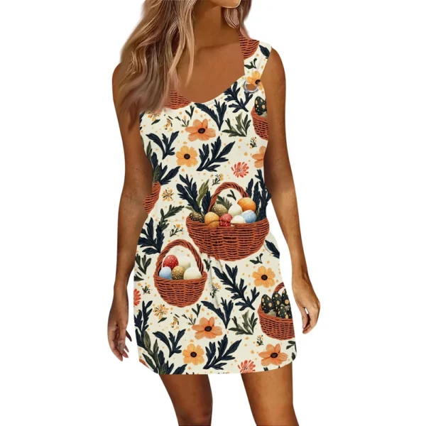 Women's Fashion Casual Easter Printed Sleeveless Drawstring Dress With Pockets - Image 14