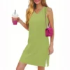 Women's Casual Fashion Sexy V-neck Sleeveless Solid Color Hem Slit Dress - Image 7